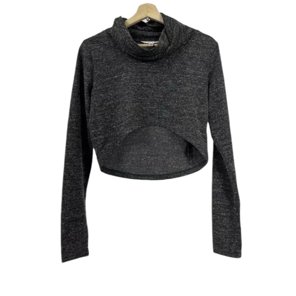 Cabi Top Womens Medium Gray Glee Cropped Cowl Neck Long Sleeve Boho Pullover
